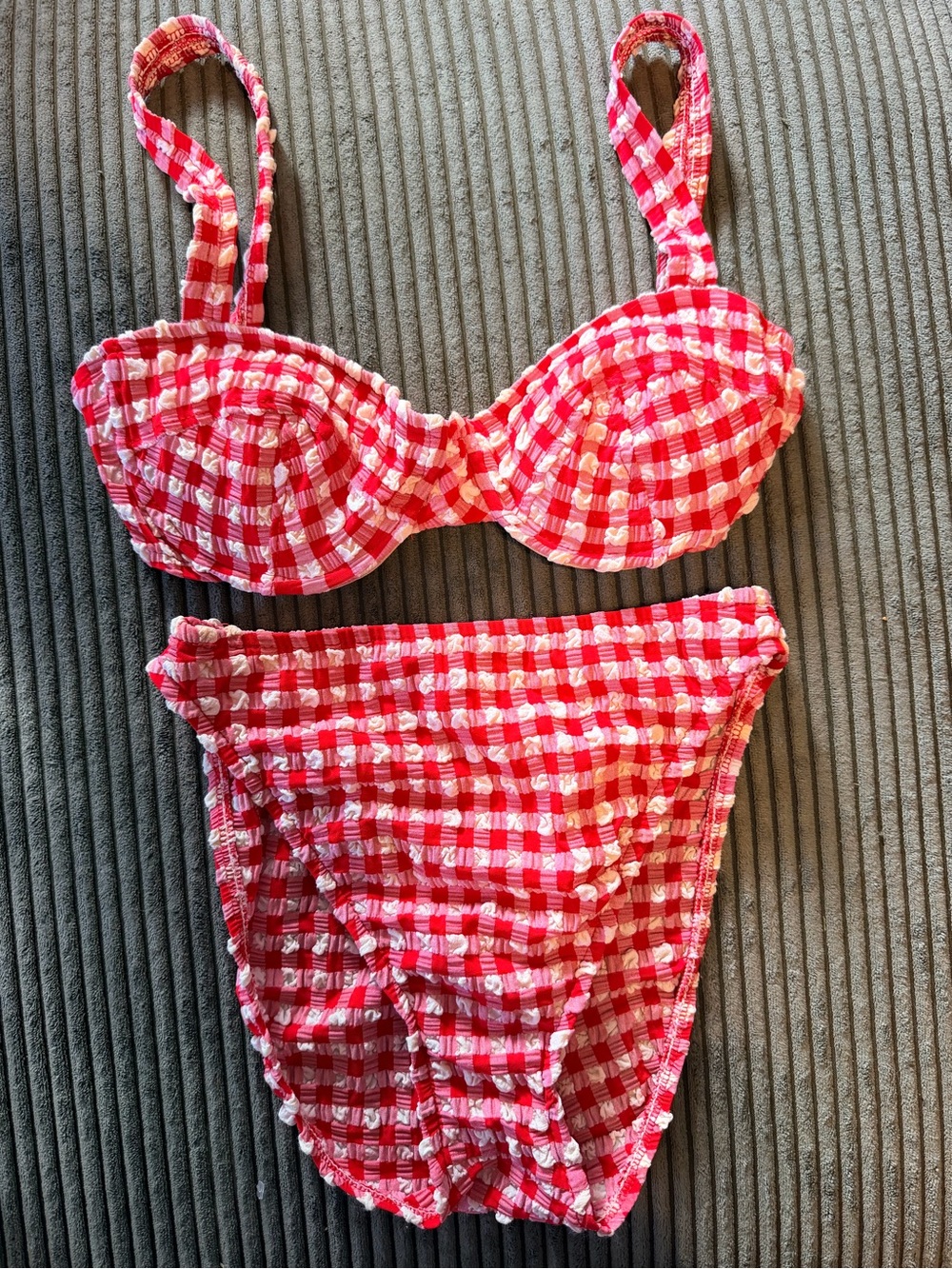 Vintage Barefoot Miss of California Gingham Bikini 🍒🎀 Retro Red & Pink Checkered